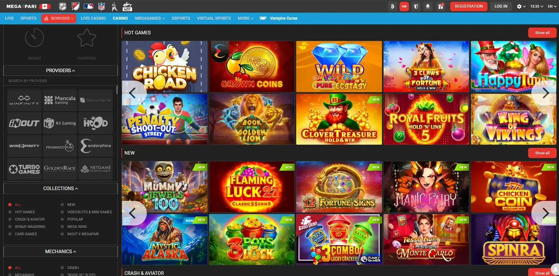 MegaPari casino games